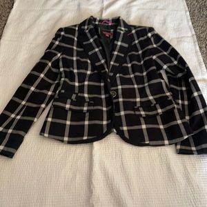Black and white blazer with dash of pink